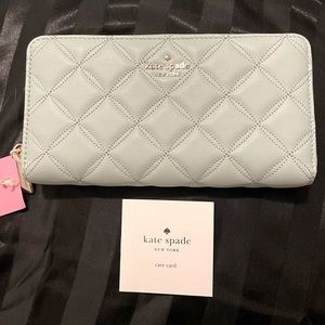 Large Kate Spade Natalia Quilted Wallet in Mint/light blue